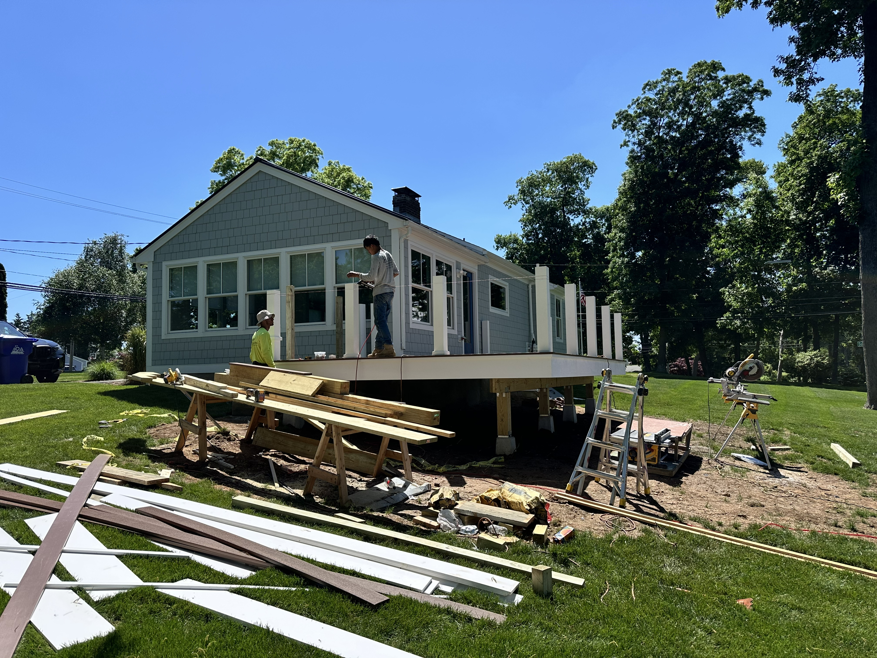 Deck and post area during project preparation.